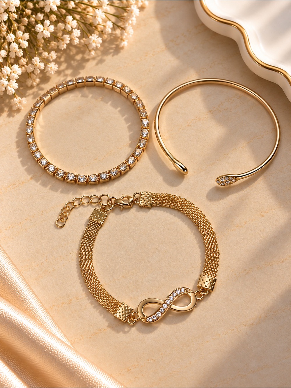 Gold Infinity Mesh Bracelet Set - Women Jewelry